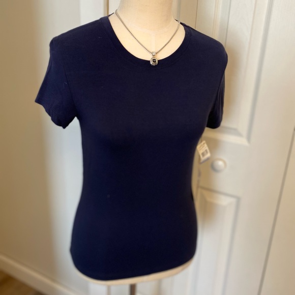 ❤️NWT Navy short sleeve top/tee by La Cabana SZ S-94% Rayon & 6% Spandex - Picture 1 of 3